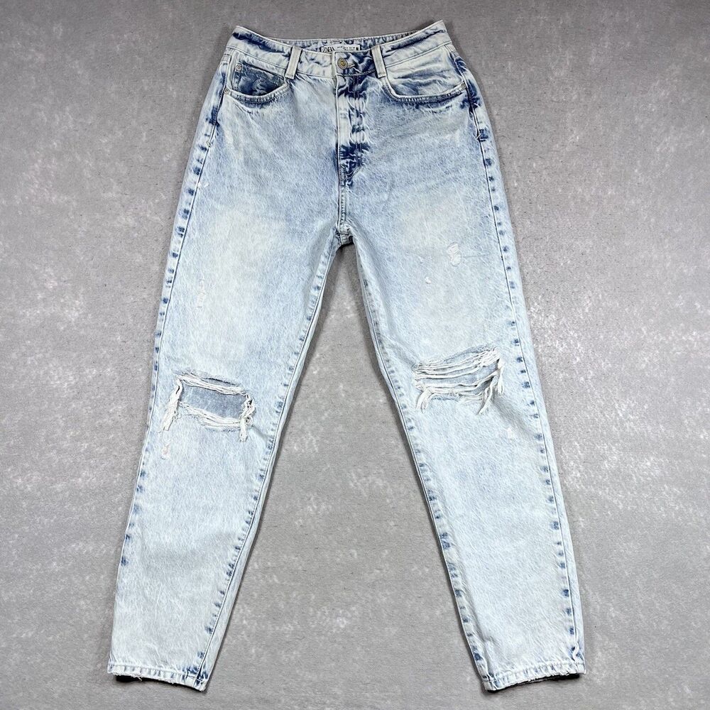 Zara Jeans Womens Size 6 Light Blue High Rise Distressed Light Wash Pockets